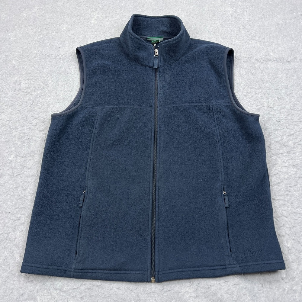 LL Bean Vest Men's Large Blue Polar Fleece Full Zip Sleeveless Mock Neck Pockets - Picture 1 of 9